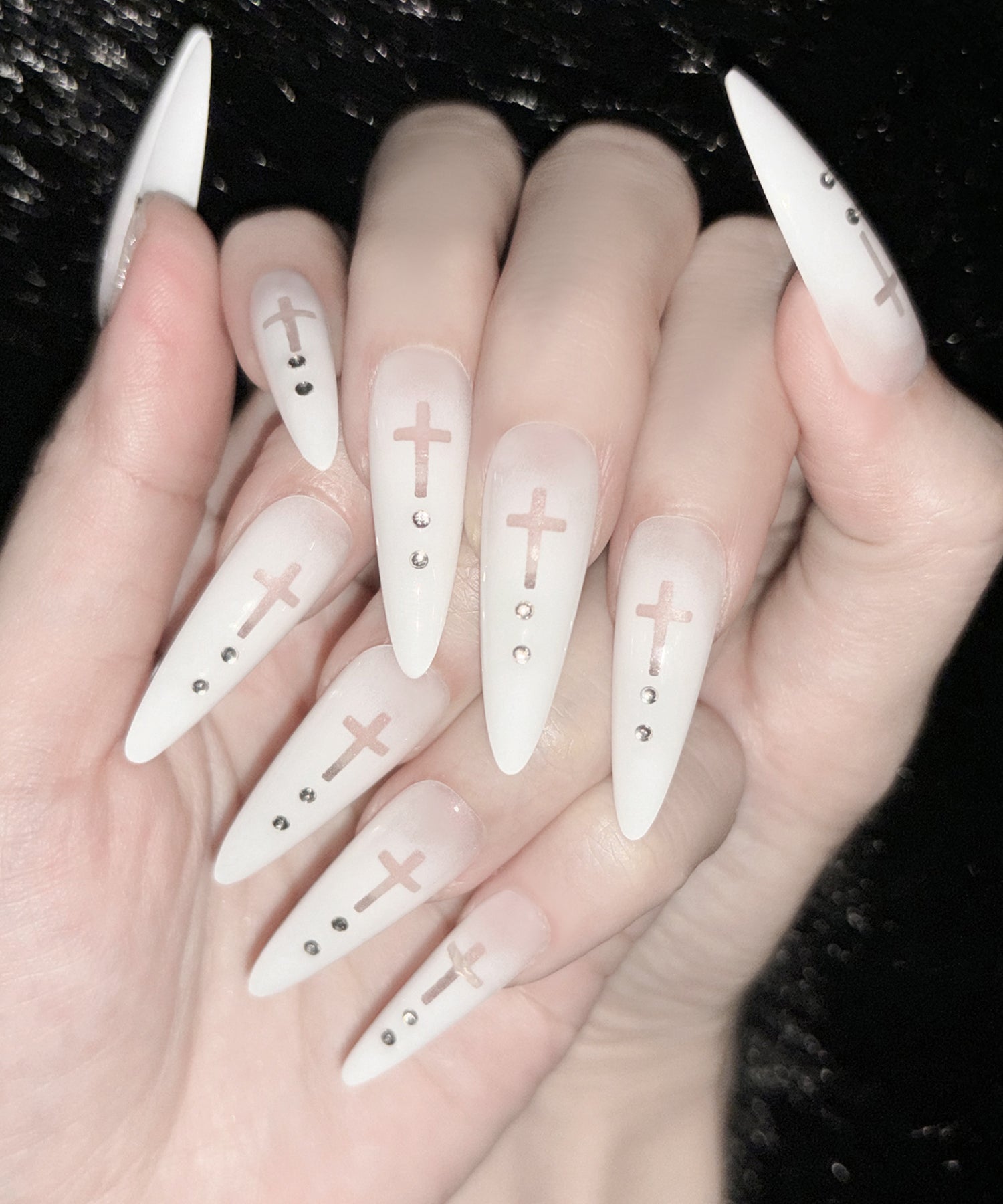 グラデーションシアークロスポイントロングネイルチップ / gradation sheer cross point long nail tips