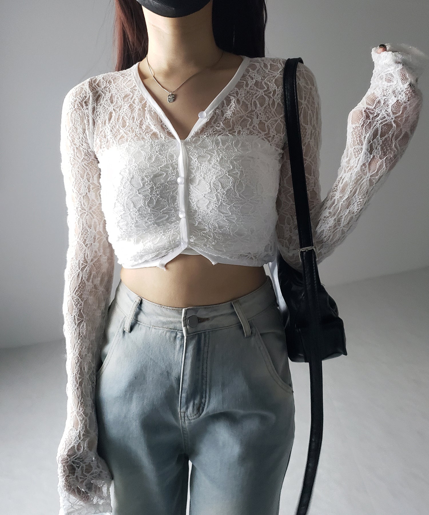 【 2color 】フロントボタンショートレースカーディガン / front button short lace cardigan