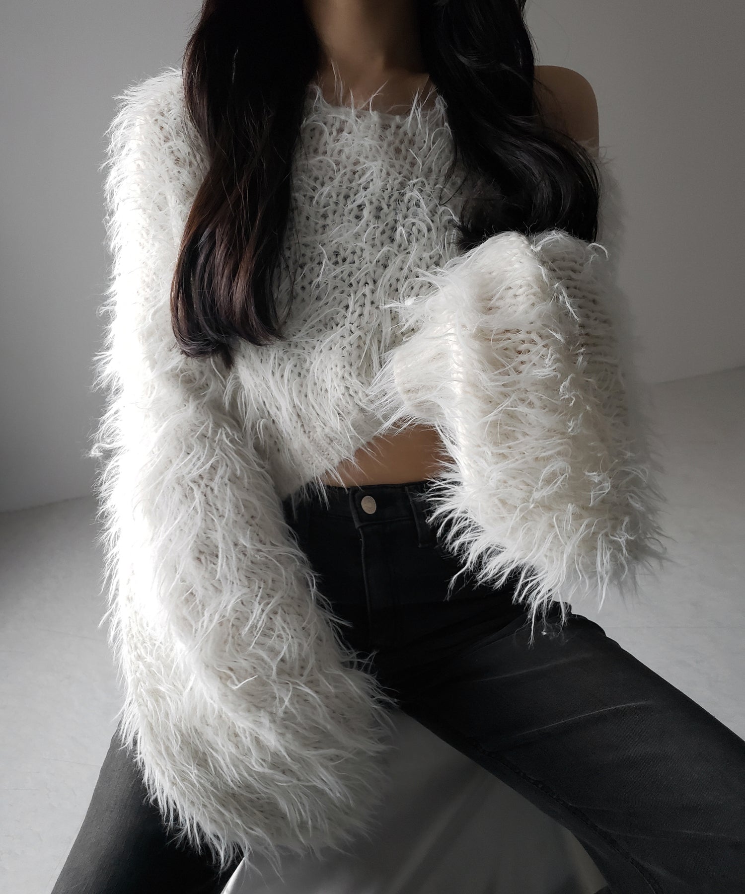 【 選べる6色展開 】フラッフィーシャギールーズショートニット / fluffy shaggy loose short knit