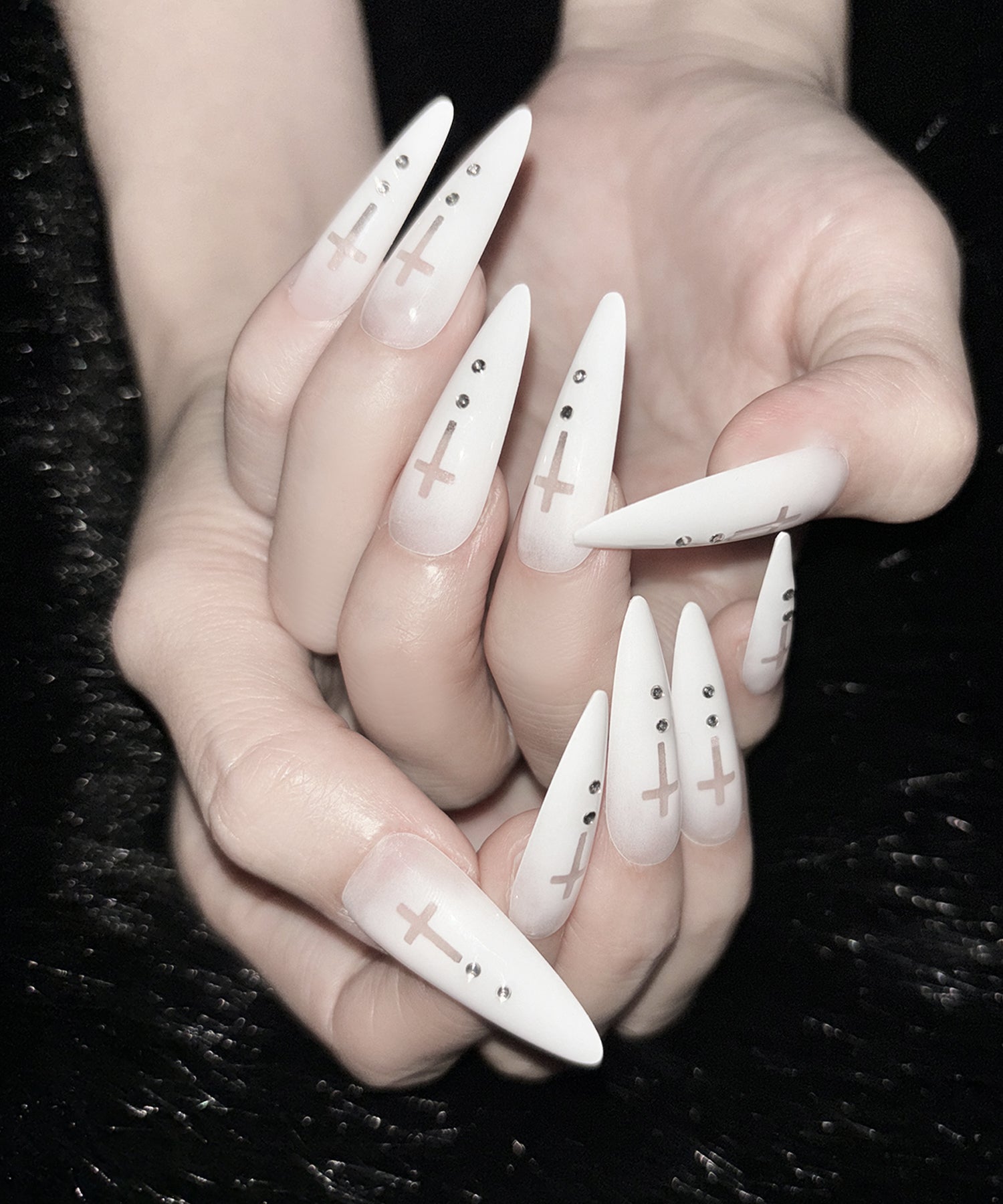 グラデーションシアークロスポイントロングネイルチップ / gradation sheer cross point long nail tips