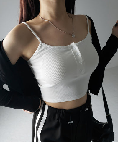 【 カップ付き 】フロントボタンヘンリーネックショートリブキャミソール / front button henry neck short rib camisole