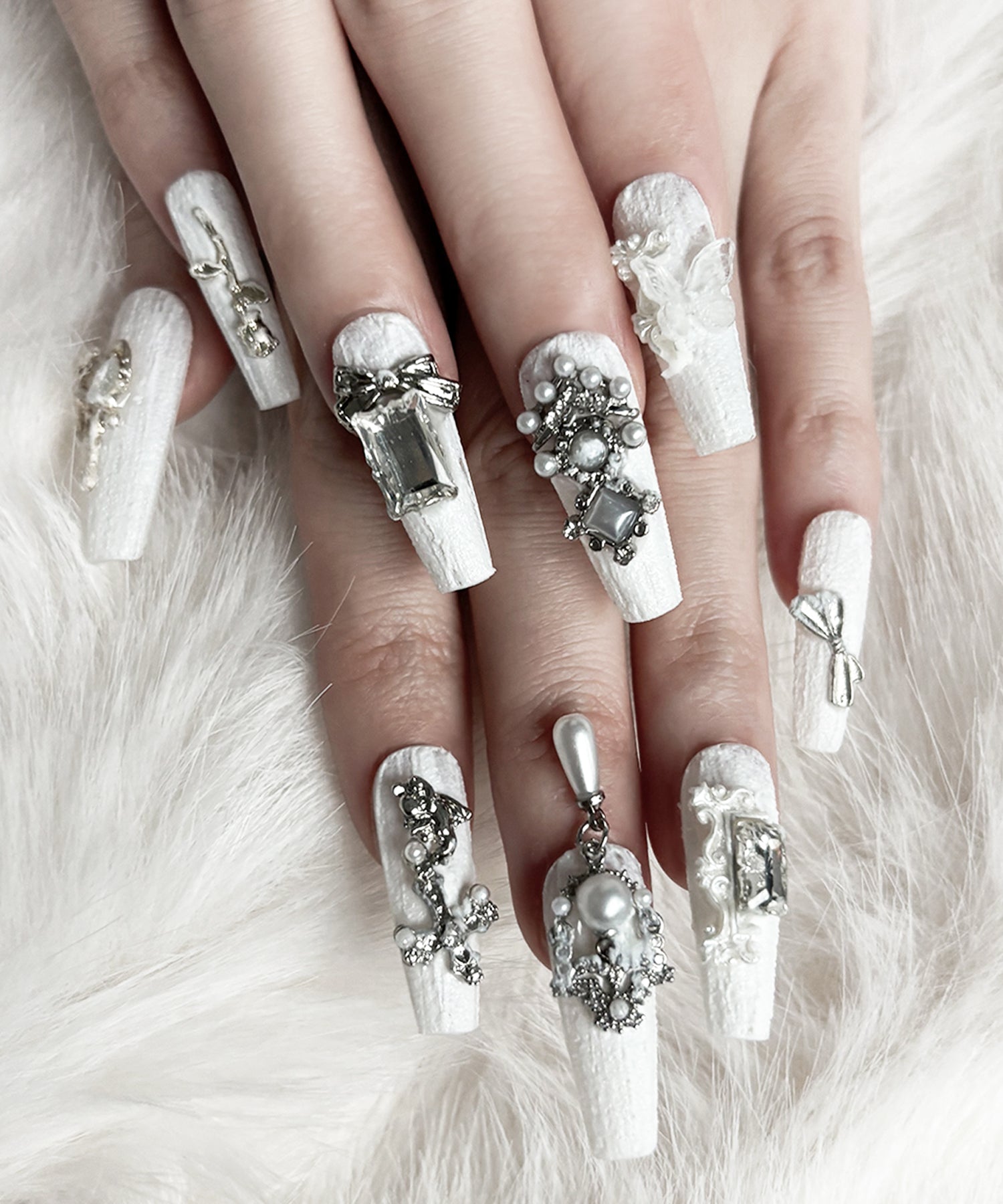 ウィッシュコアエンジェルパールホワイトネイルチップ / wishcore angel pearl white nail tips