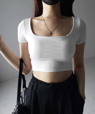 【 カップ付き 】スクエアネックショートちびTシャツ