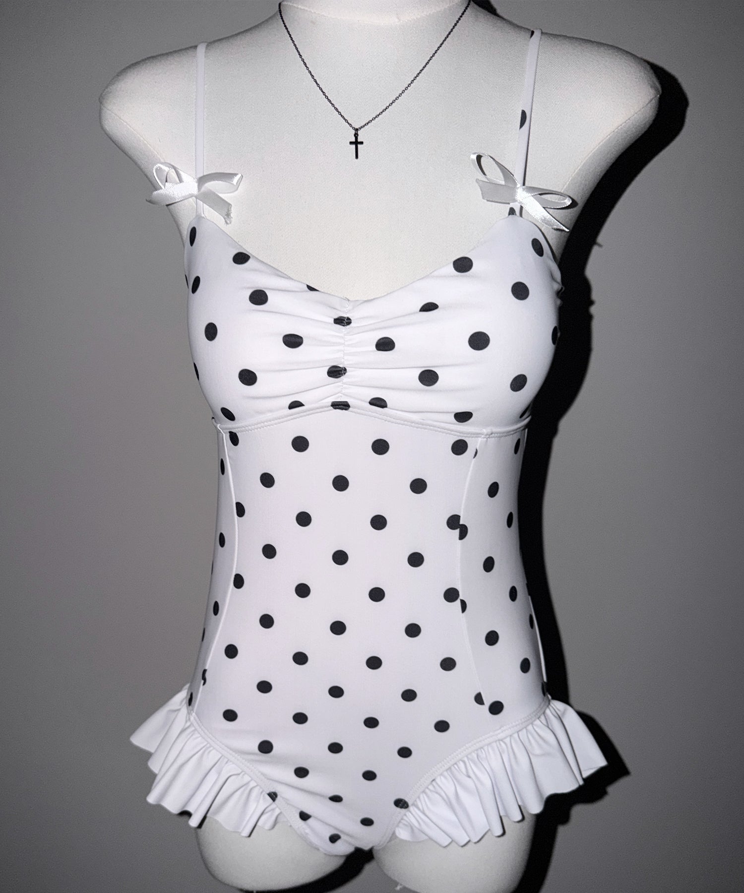 【 レディース水着 】ドットリボンフリルワンピース水着 / Dot ribbon frill onepiece swimwear
