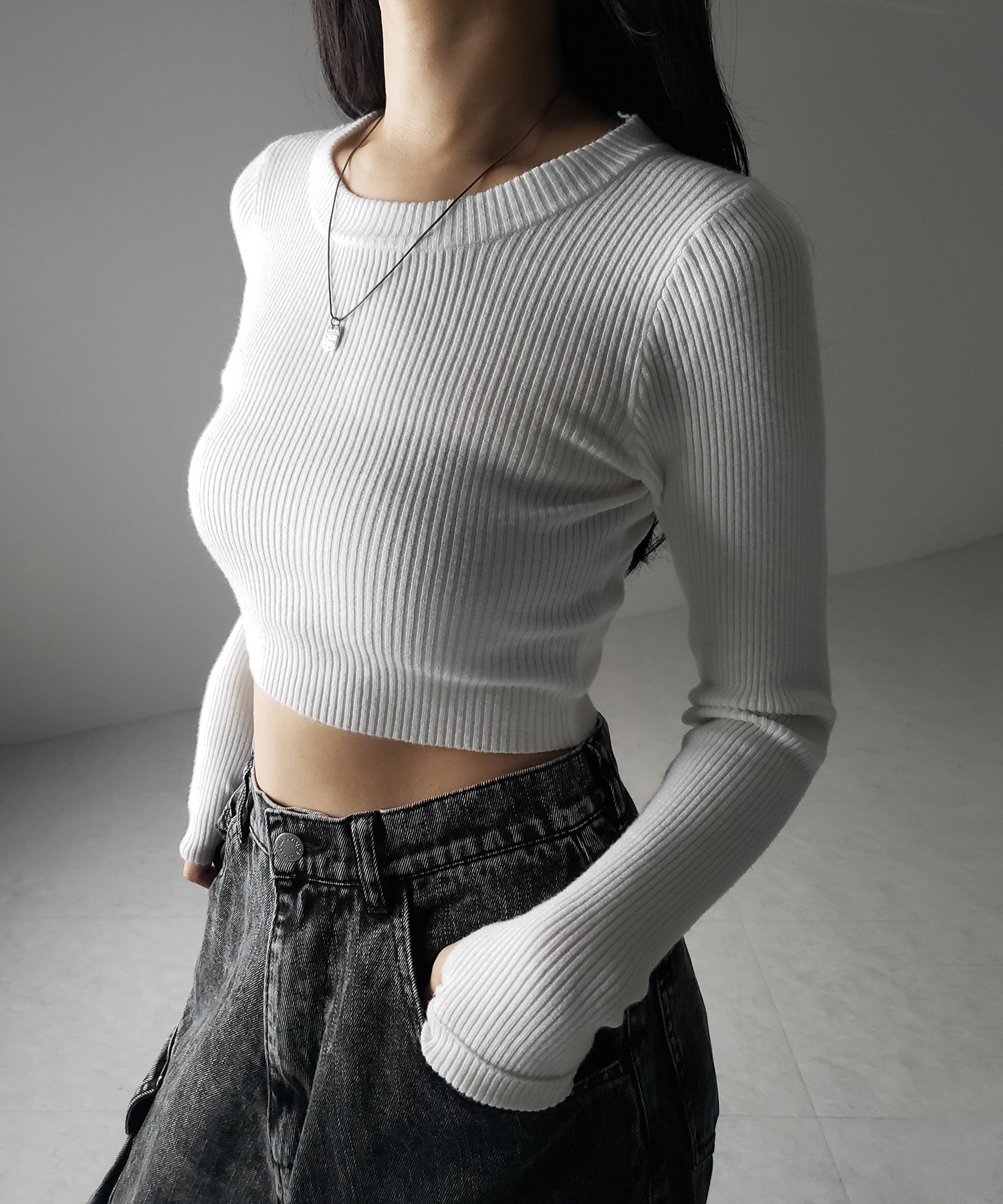 BASIC ショートリブニットトップス / BASIC SHORT LIB KNIT TOPS