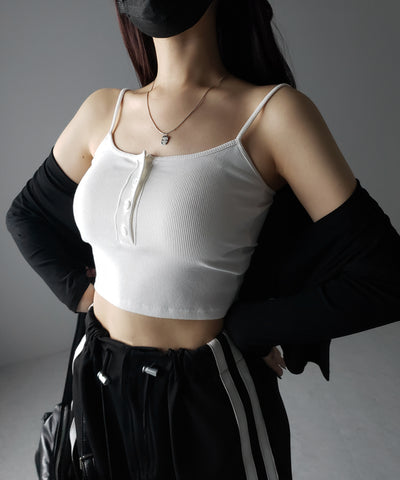 【 カップ付き 】フロントボタンヘンリーネックショートリブキャミソール / front button henry neck short rib camisole