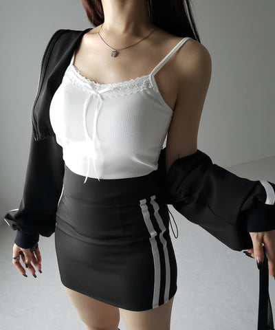 【 カップ付き 】サテンリボンレースリブキャミソール / satin ribbon lace lib camisole