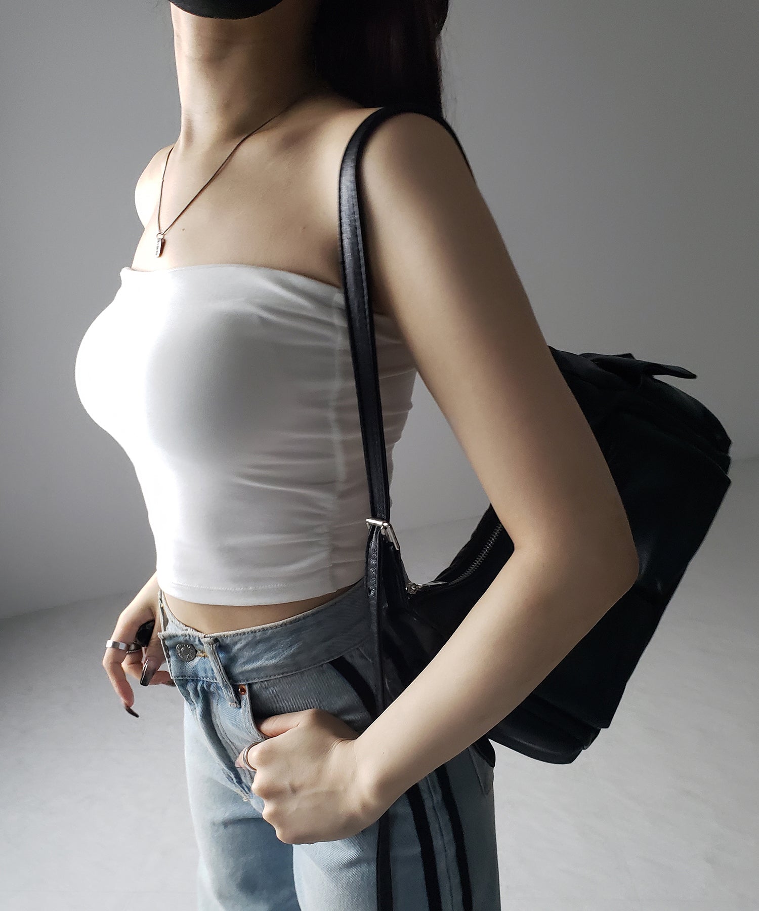【 カップ付き 】ショートスクエアチューブトップ/ short square tube top
