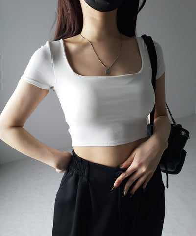 【 カップ付き 】スクエアネックショートちびTシャツ