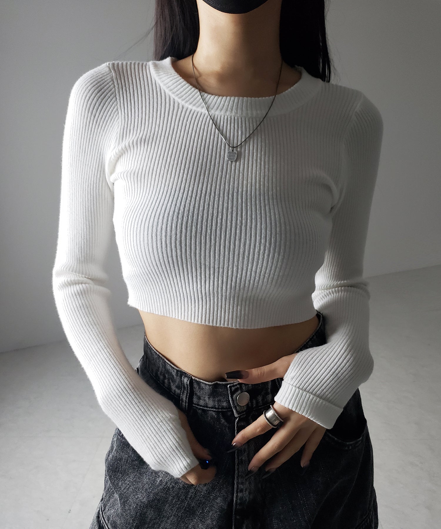 BASIC ショートリブニットトップス / BASIC SHORT LIB KNIT TOPS