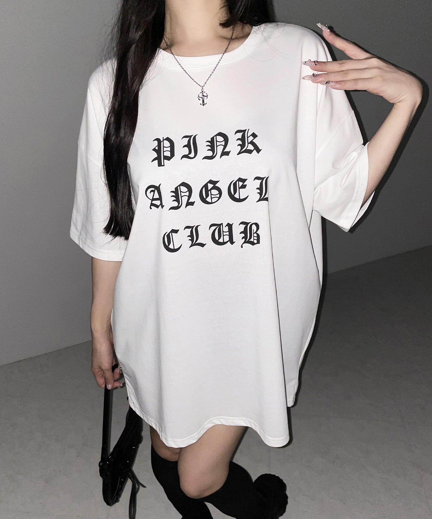 【 PINK ANGEL CLUB 】グランジロゴビッグTシャツ / PINK ANGEL CLUB grunge logo big T-shirts