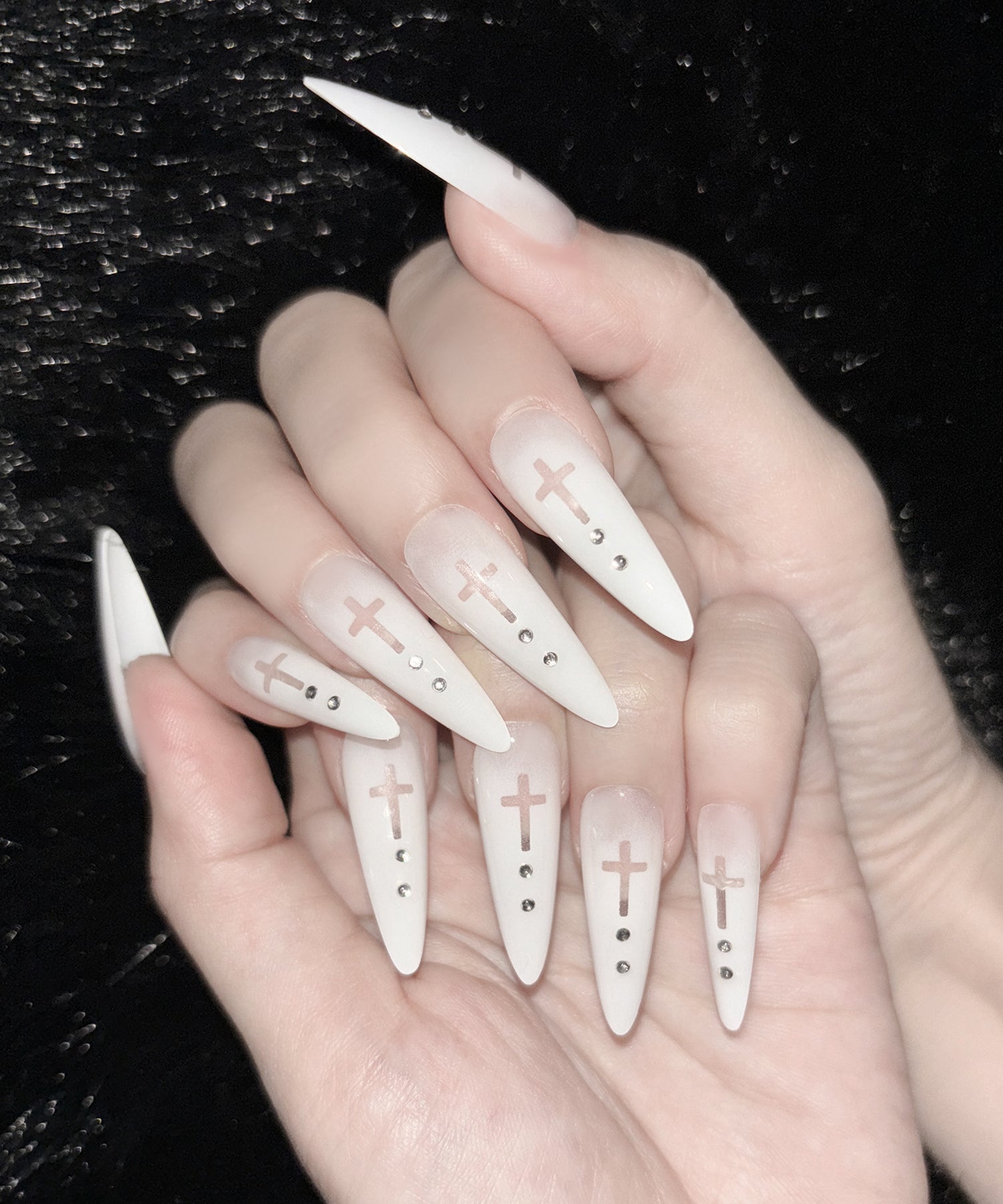 グラデーションシアークロスポイントロングネイルチップ / gradation sheer cross point long nail tips