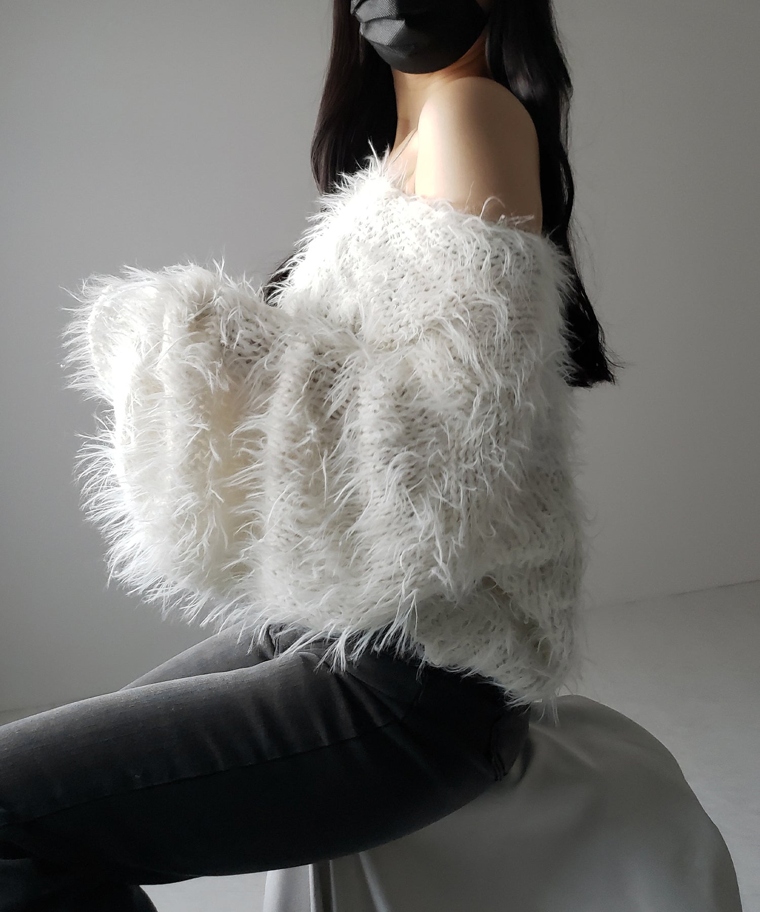 【 選べる6色展開 】フラッフィーシャギールーズショートニット / fluffy shaggy loose short knit