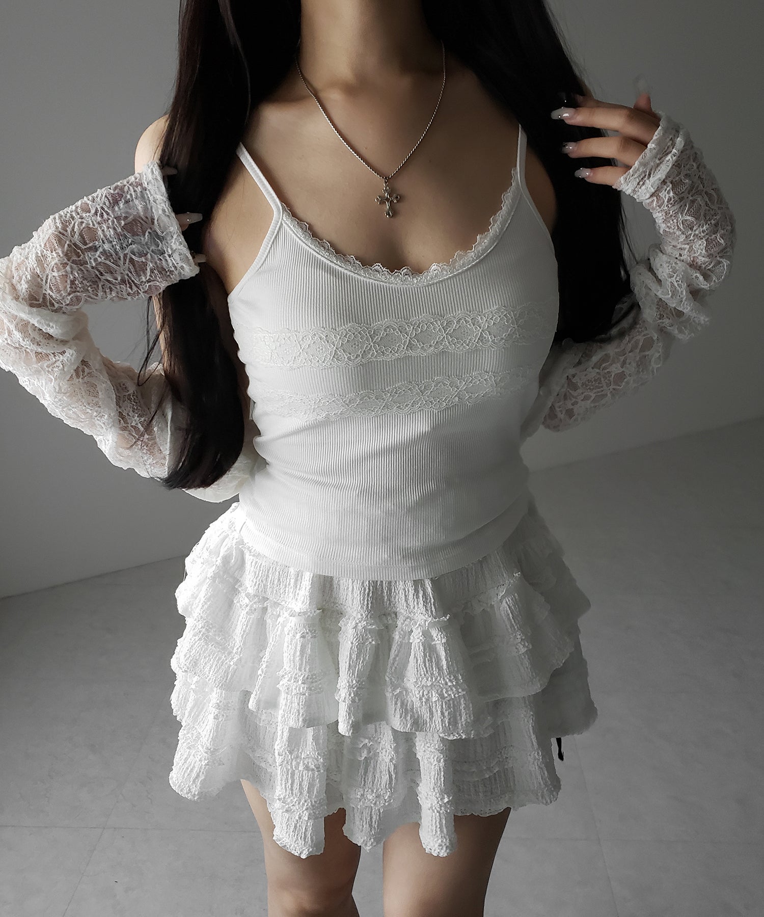 【 3color 】ダブルレース切替リブキャミソール / double lace switching ribbed camisole
