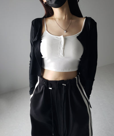 【 カップ付き 】フロントボタンヘンリーネックショートリブキャミソール / front button henry neck short rib camisole