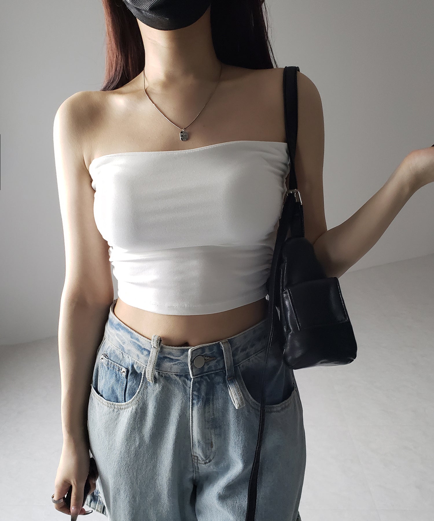 【 カップ付き 】ショートスクエアチューブトップ/ short square tube top