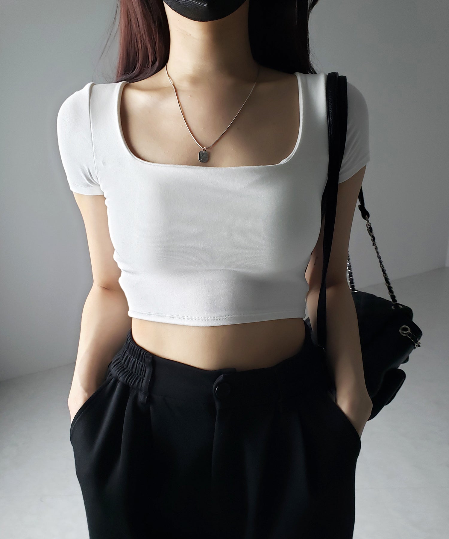 【 カップ付き 】スクエアネックショートちびTシャツ