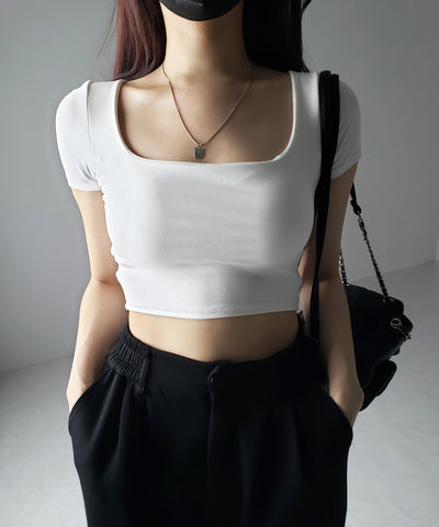 【 カップ付き 】スクエアネックショートちびTシャツ