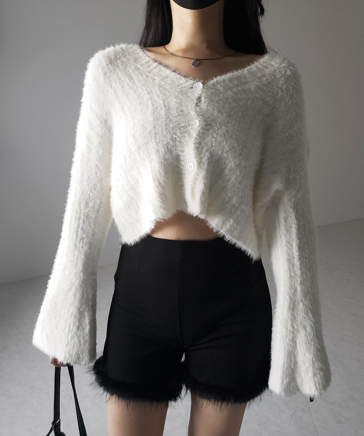 【 3color 】ショートシャギーリブニットカーディガン / short shaggy lib knit cardigan