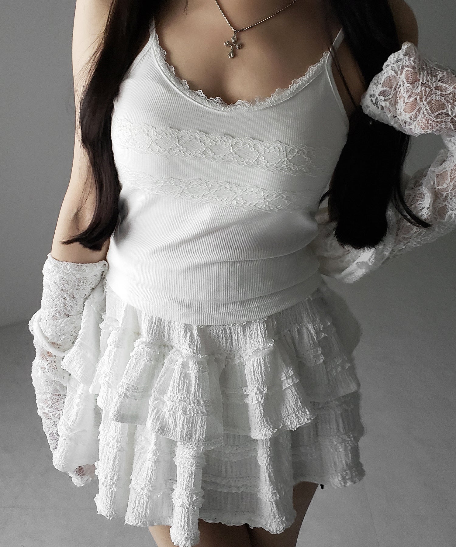 【 3color 】ダブルレース切替リブキャミソール / double lace switching ribbed camisole