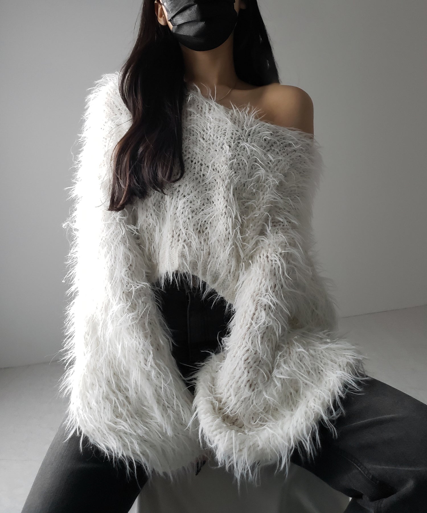 【 選べる6色展開 】フラッフィーシャギールーズショートニット / fluffy shaggy loose short knit