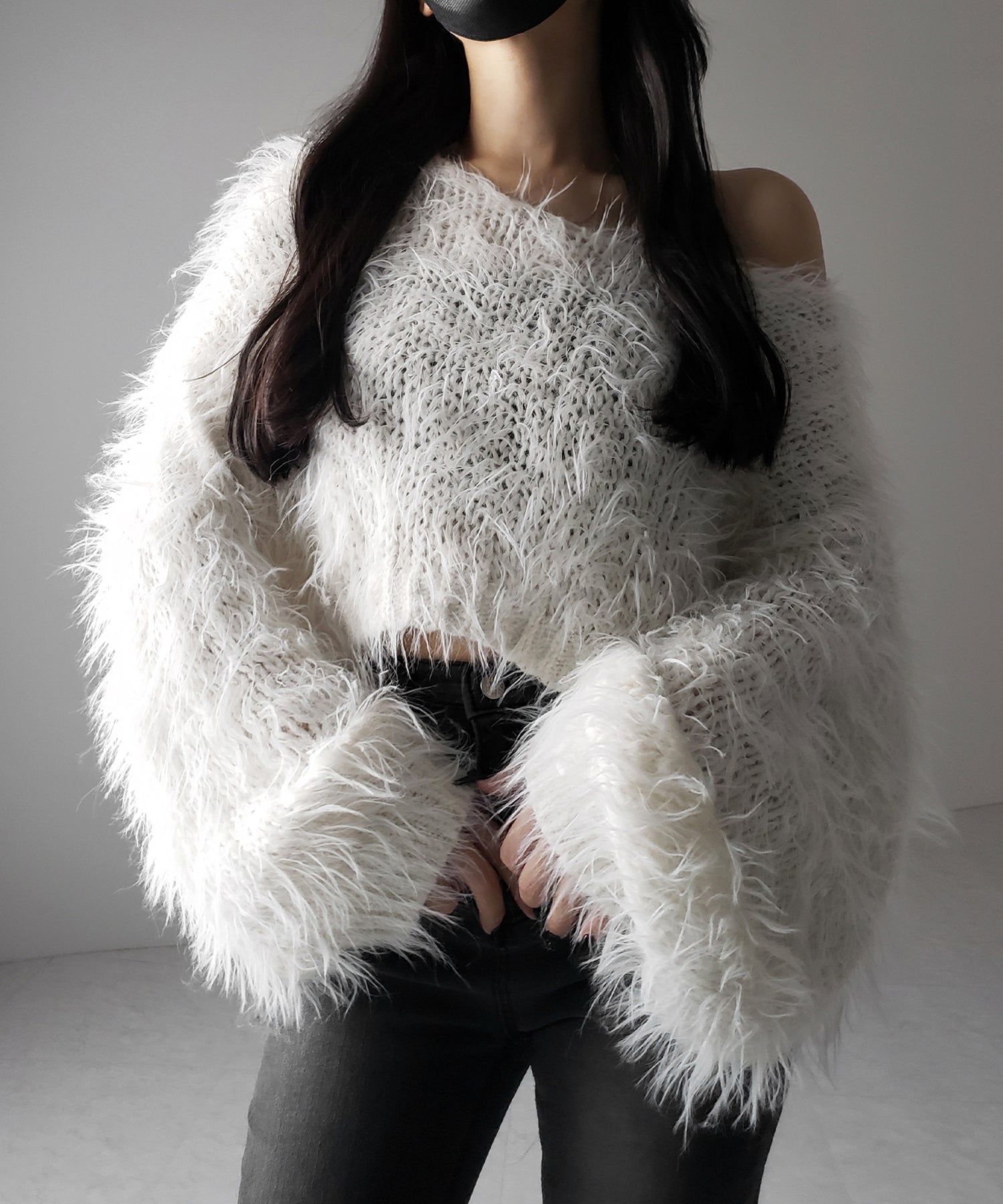 【 選べる6色展開 】フラッフィーシャギールーズショートニット / fluffy shaggy loose short knit