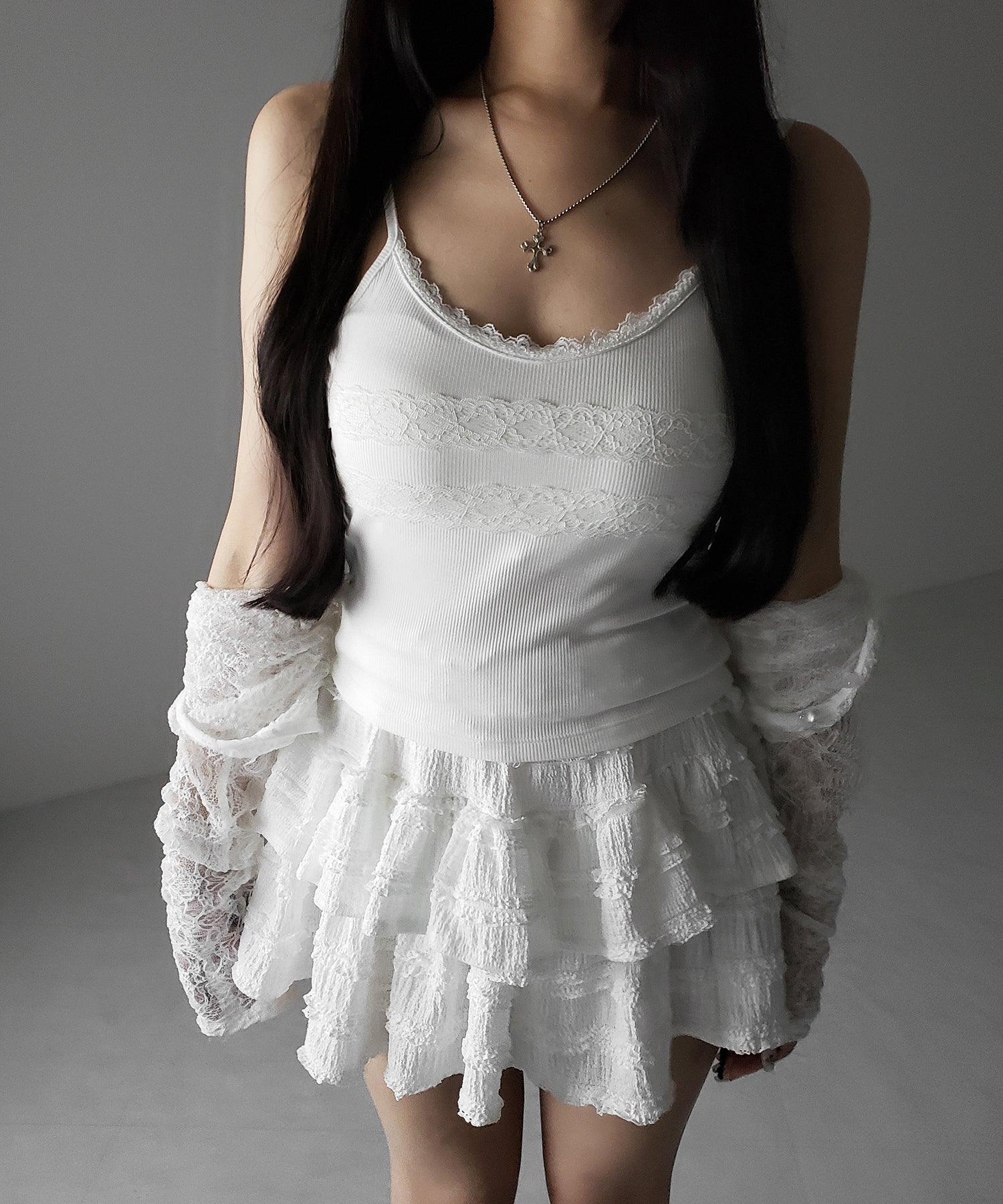 【 3color 】ダブルレース切替リブキャミソール / double lace switching ribbed camisole