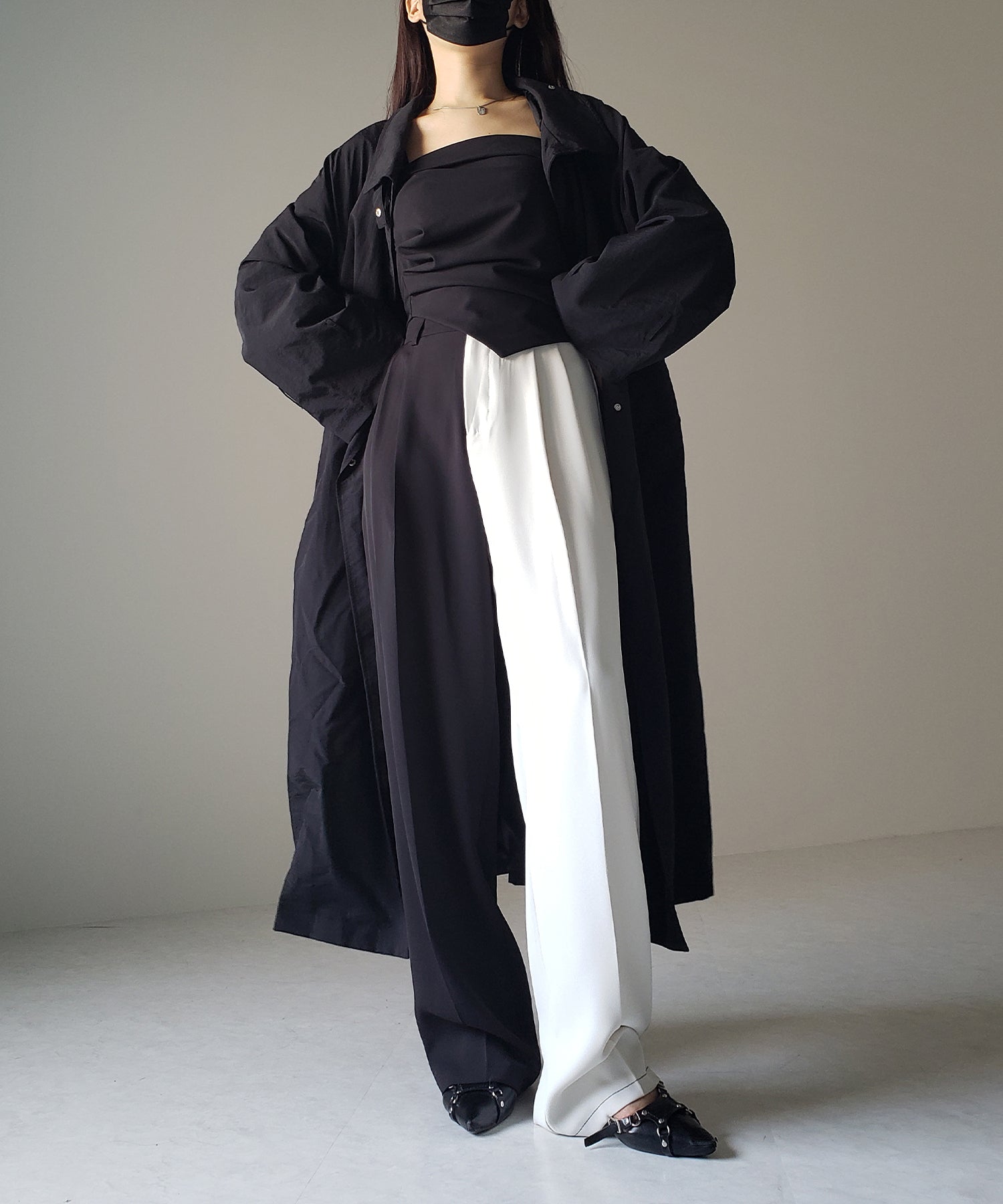 【 5SIZE 】太ベルトハイウエストツートーンタックスラックス