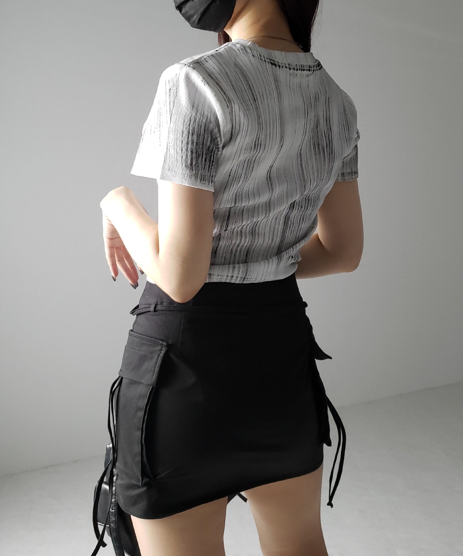 【 3color 】ヴィンテージプリントクロップドリブTシャツ / vintage print cropped lib Tee