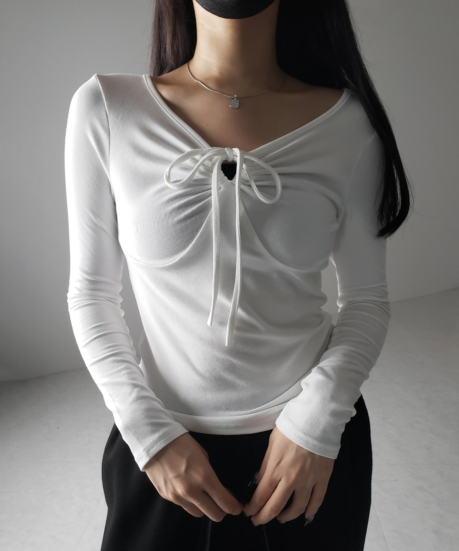 【 3WAY 】クロスストラップリボンギャザーカットソートップス / cross strap ribbon gather cutsew tops