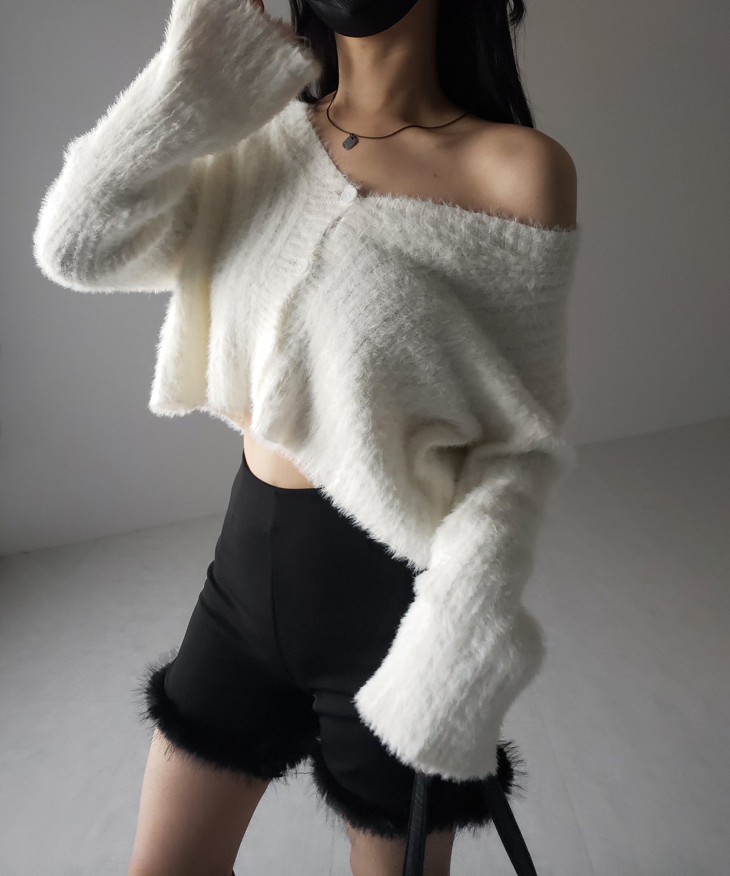 【 3color 】ショートシャギーリブニットカーディガン / short shaggy lib knit cardigan