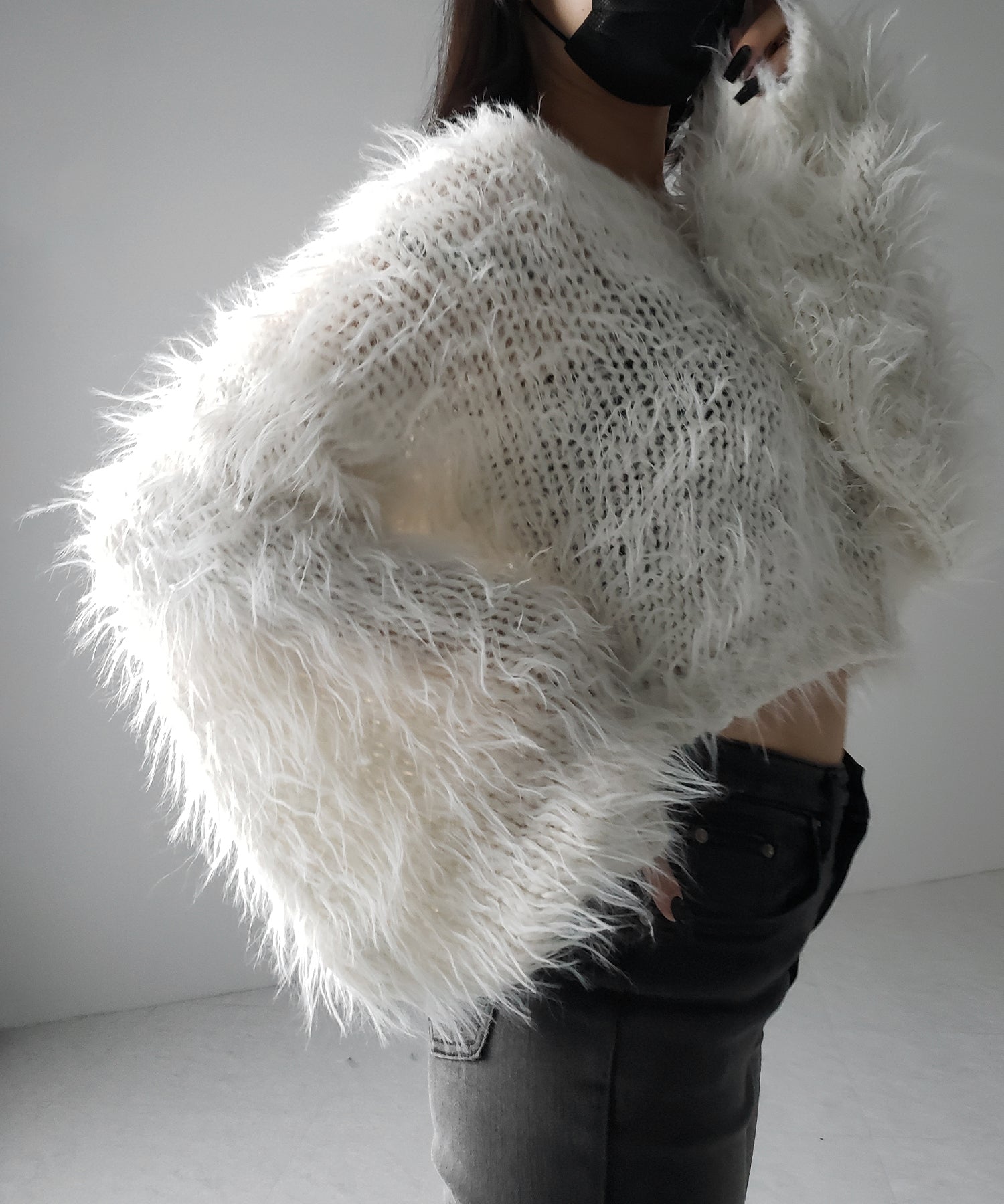 【 選べる6色展開 】フラッフィーシャギールーズショートニット / fluffy shaggy loose short knit