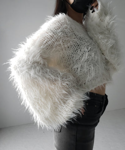 【 選べる6色展開 】フラッフィーシャギールーズショートニット / fluffy shaggy loose short knit