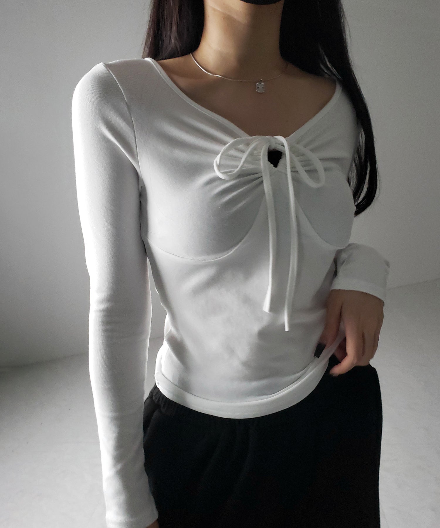 【 3WAY 】クロスストラップリボンギャザーカットソートップス / cross strap ribbon gather cutsew tops