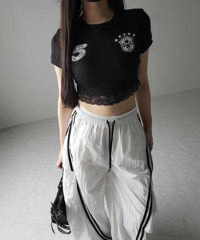 【 裾絞り可能2WAY 】サイドラインナイロンタックカーゴワイドパンツ / side line nylon tuck cargo wide pants