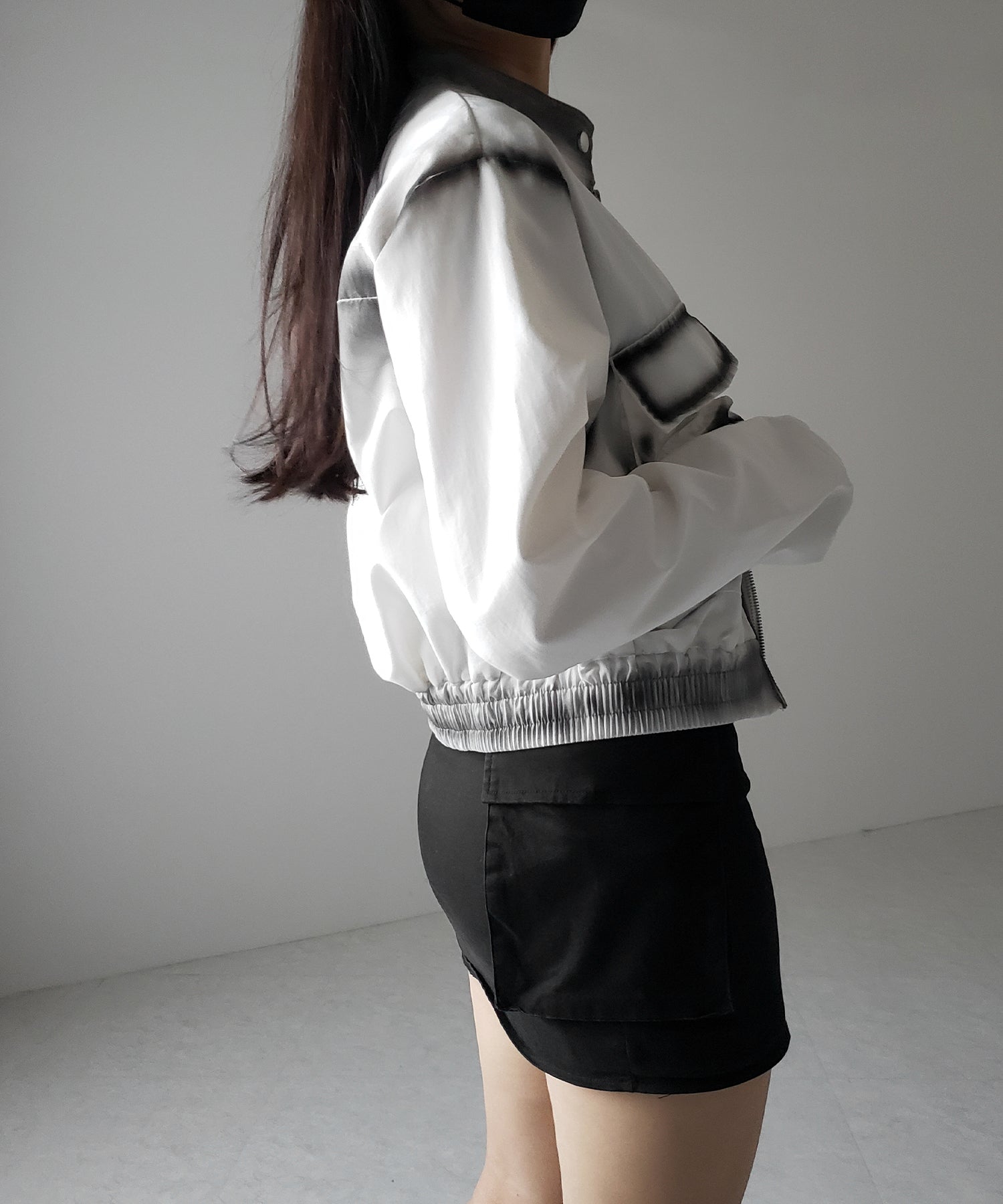 【 2color 】スプレー加工ダブルジップアウトポケットショートブルゾン / spray double zip out pocket short blouson