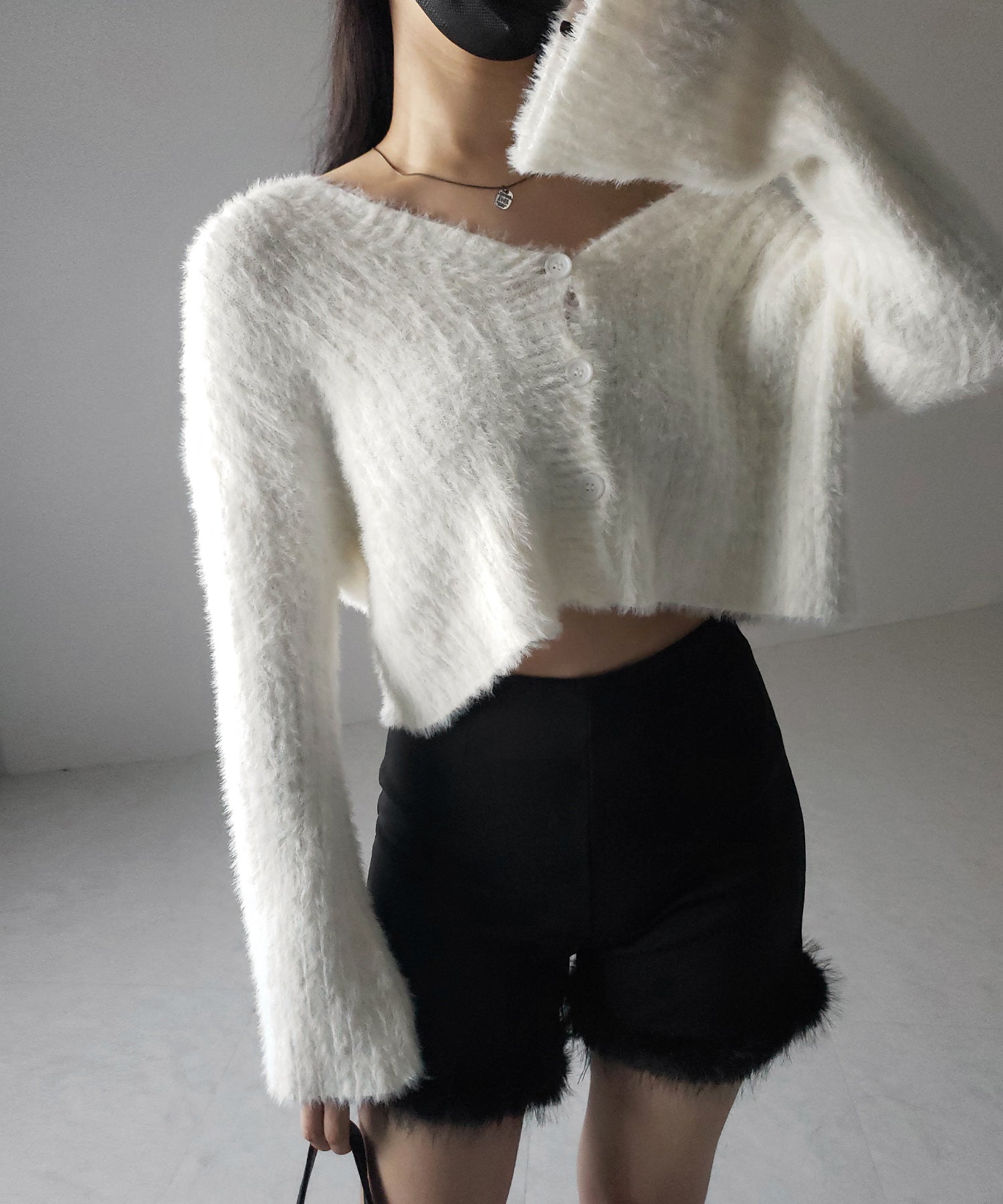 【 3color 】ショートシャギーリブニットカーディガン / short shaggy lib knit cardigan