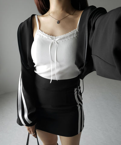 【 カップ付き 】サテンリボンレースリブキャミソール / satin ribbon lace lib camisole