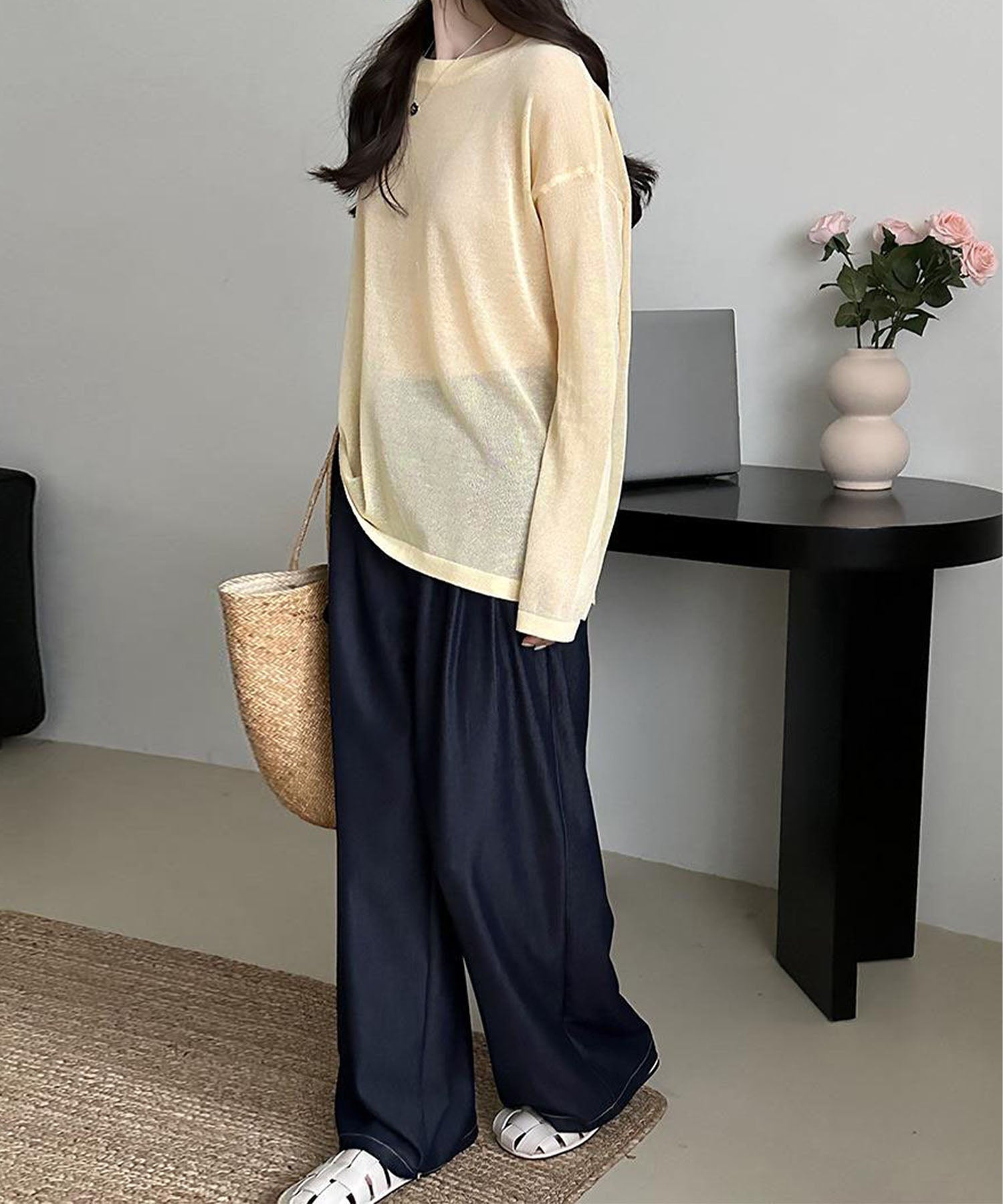【 選べる7color 】ニュアンスカラーバックスリットオーバーシアーニット / nuance color back slit over sheer knit