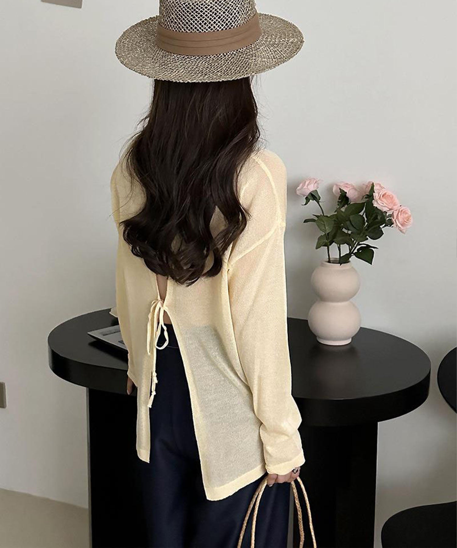 【 選べる7color 】ニュアンスカラーバックスリットオーバーシアーニット / nuance color back slit over sheer knit