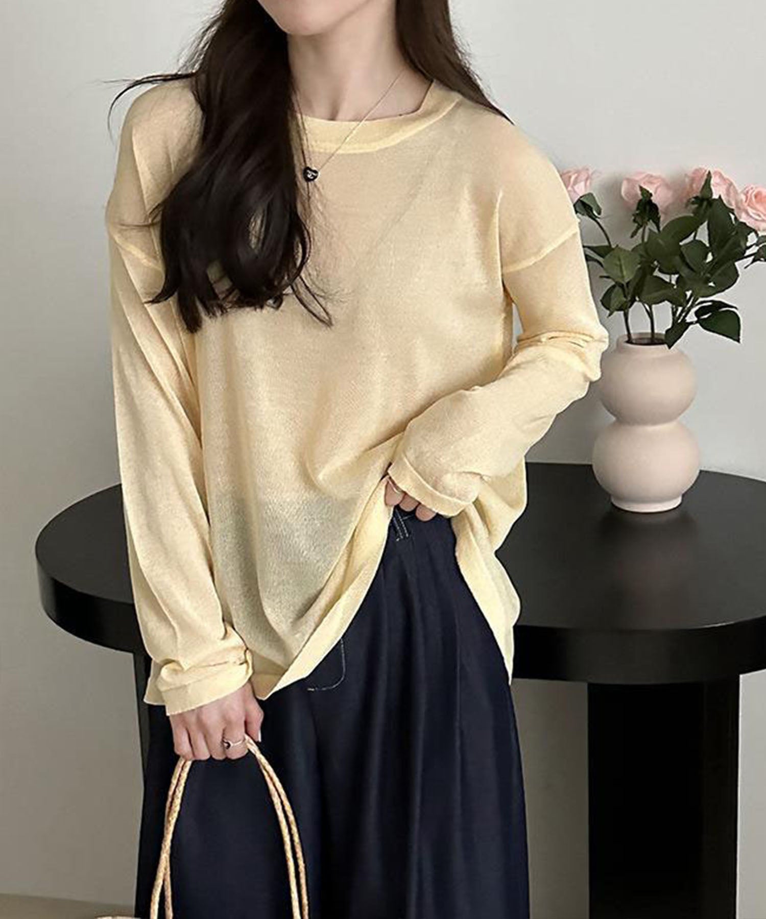 【 選べる7color 】ニュアンスカラーバックスリットオーバーシアーニット / nuance color back slit over sheer knit