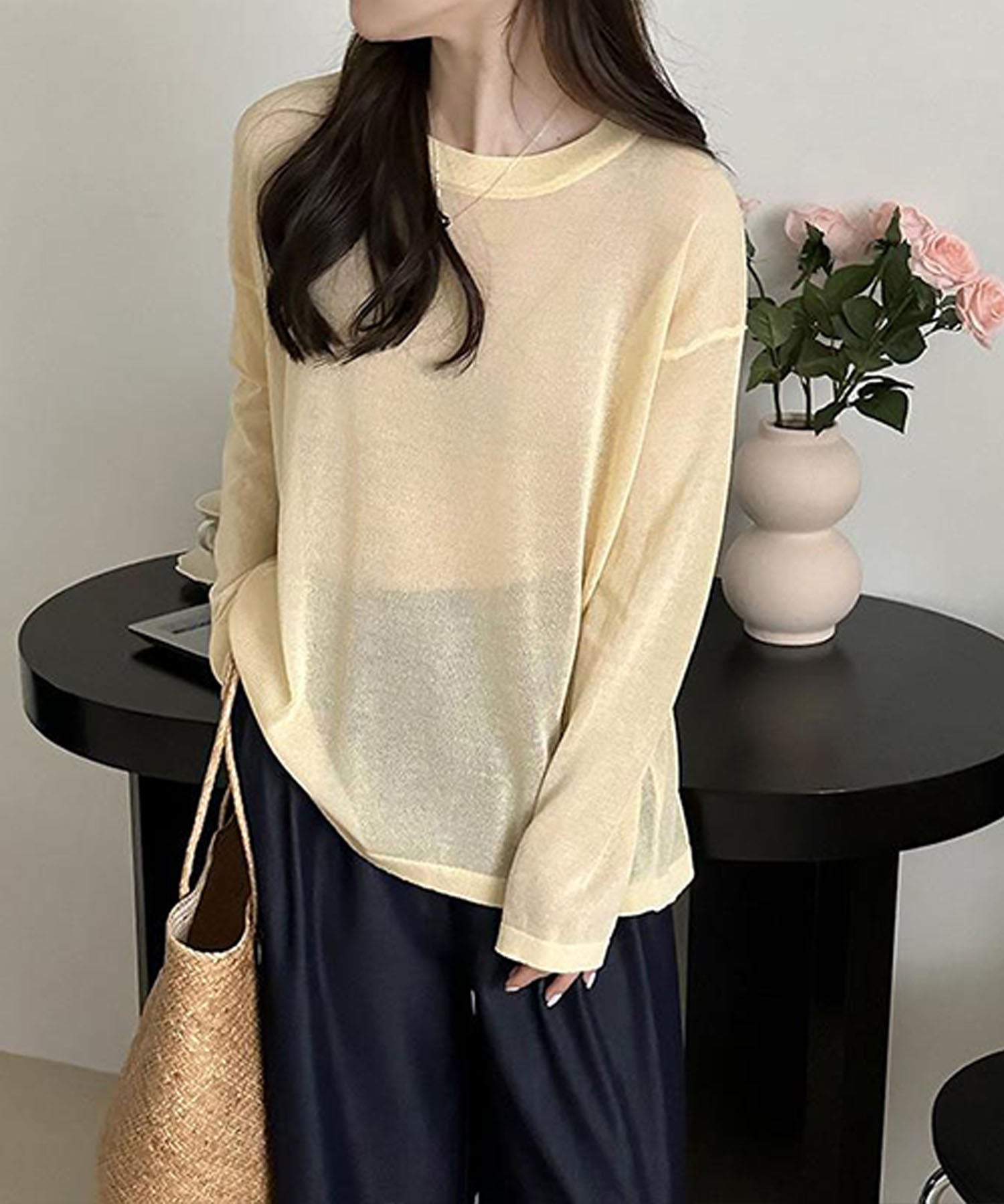 【 選べる7color 】ニュアンスカラーバックスリットオーバーシアーニット / nuance color back slit over sheer knit
