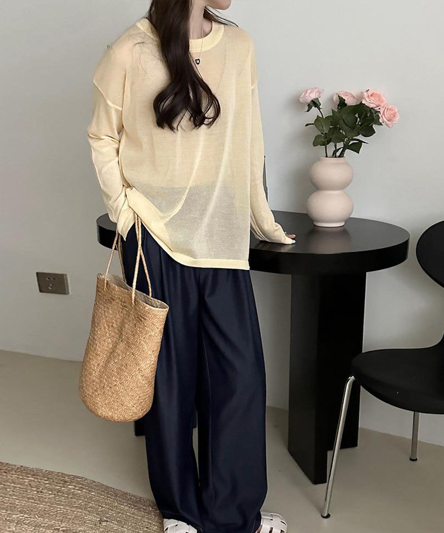 【 選べる7color 】ニュアンスカラーバックスリットオーバーシアーニット / nuance color back slit over sheer knit