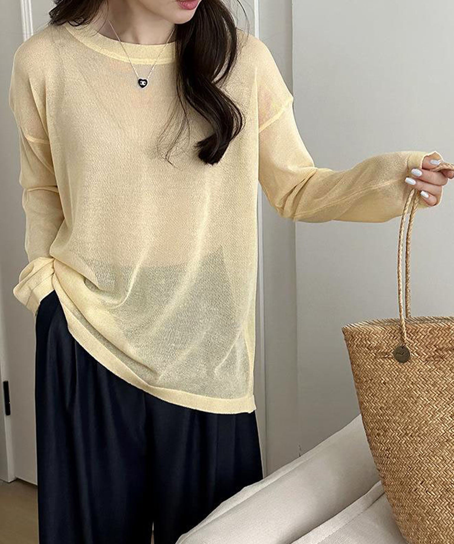 【 選べる7color 】ニュアンスカラーバックスリットオーバーシアーニット / nuance color back slit over sheer knit