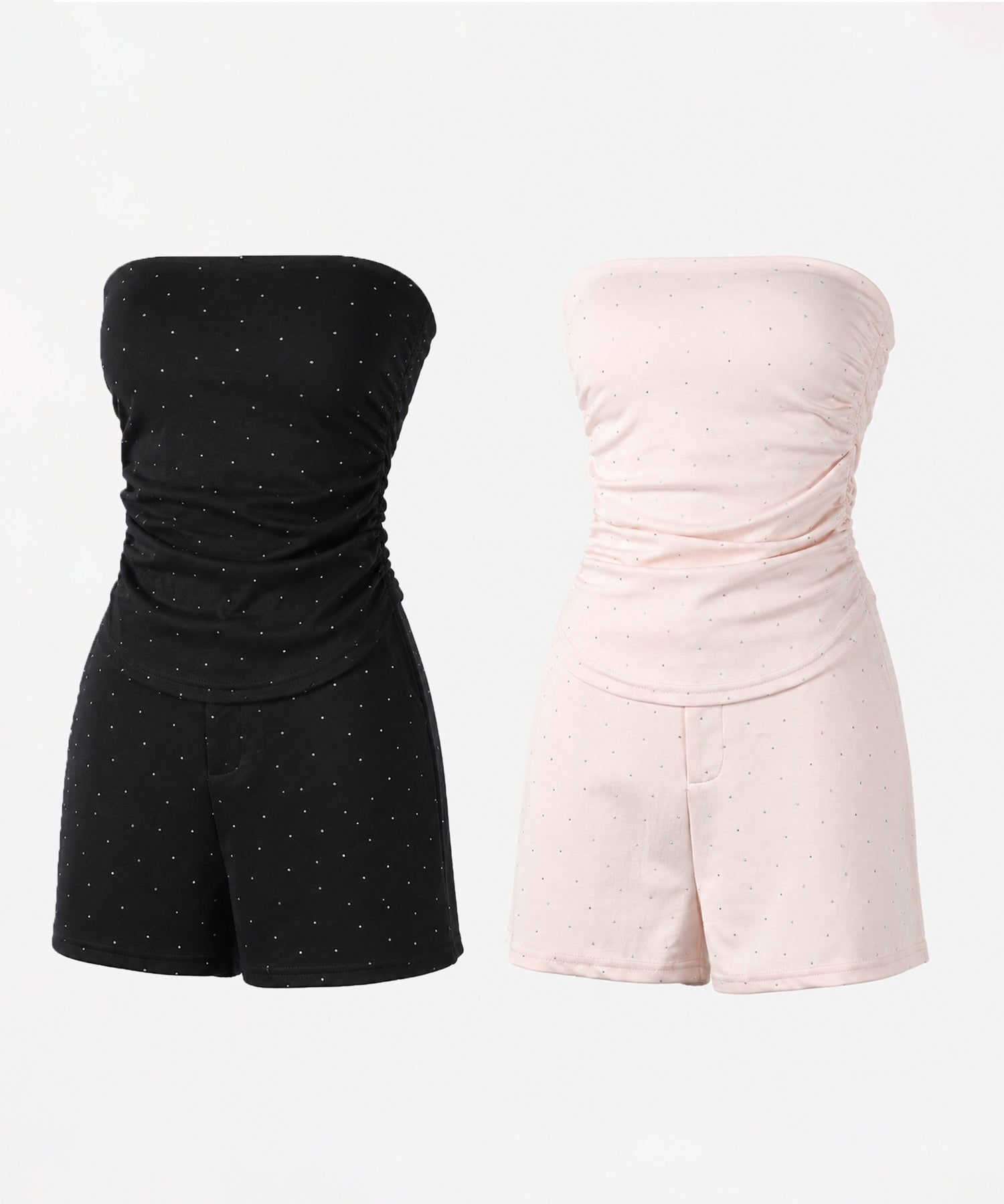 【 セットアップ 】ラインストーンベアトップ+ハイウエストショートパンツ SET / 【 SETUP 】Rhinestone bare tops + high waist short pants SET