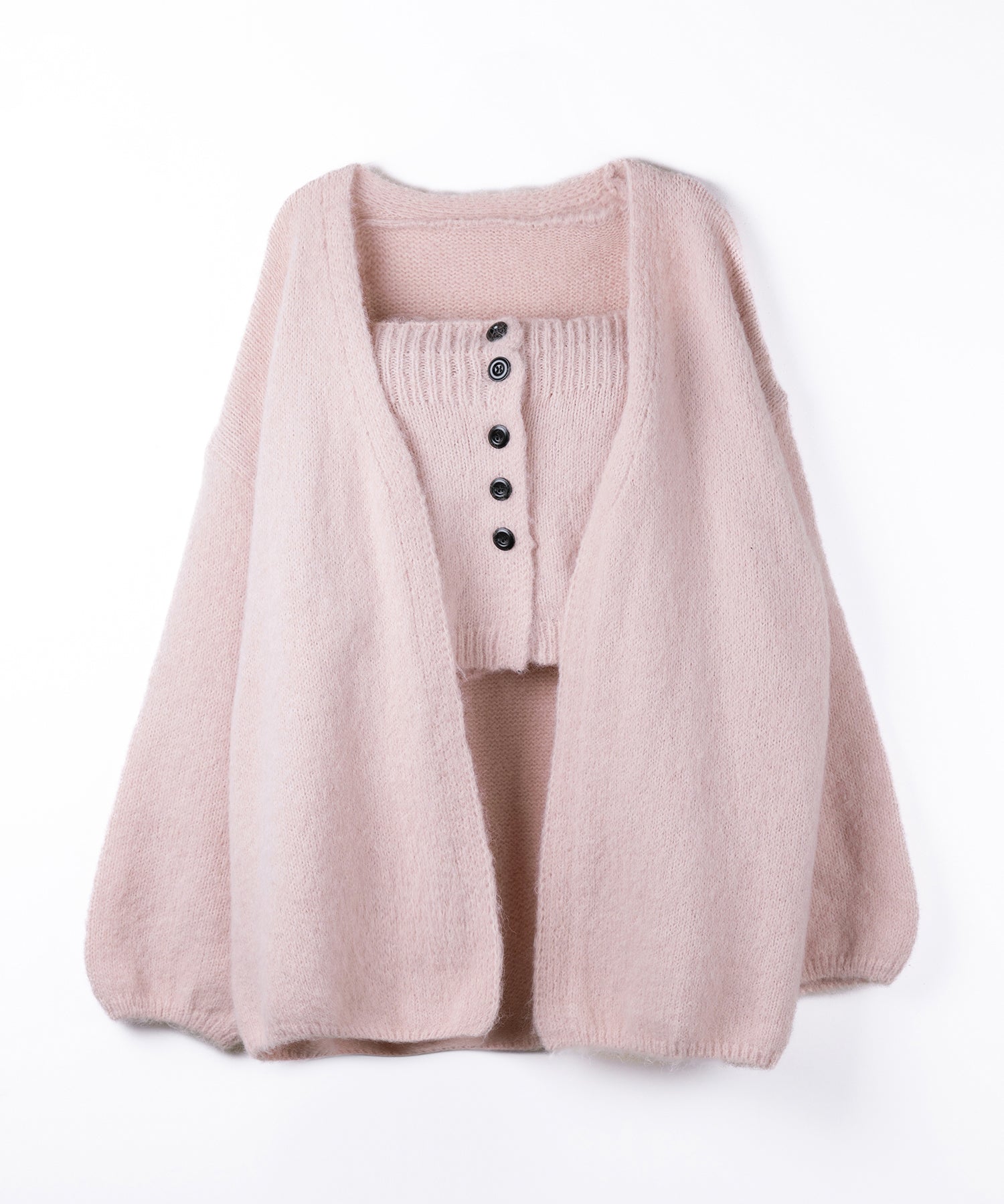 【 新色追加 /2点セット 】ニットボタンビスチェ +ロングカーディガンセット / knit button bustier + long cardigan set