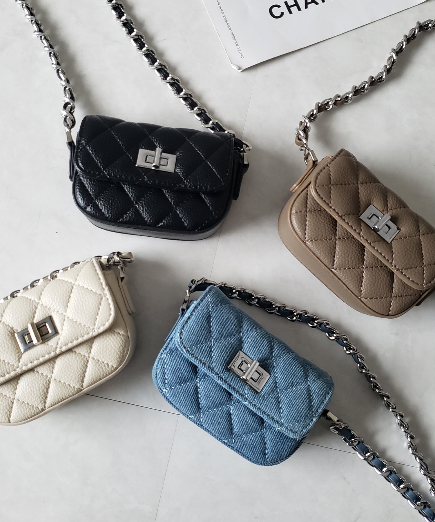 【 4color 】ミニショルダーキルティングチェーンバッグ
