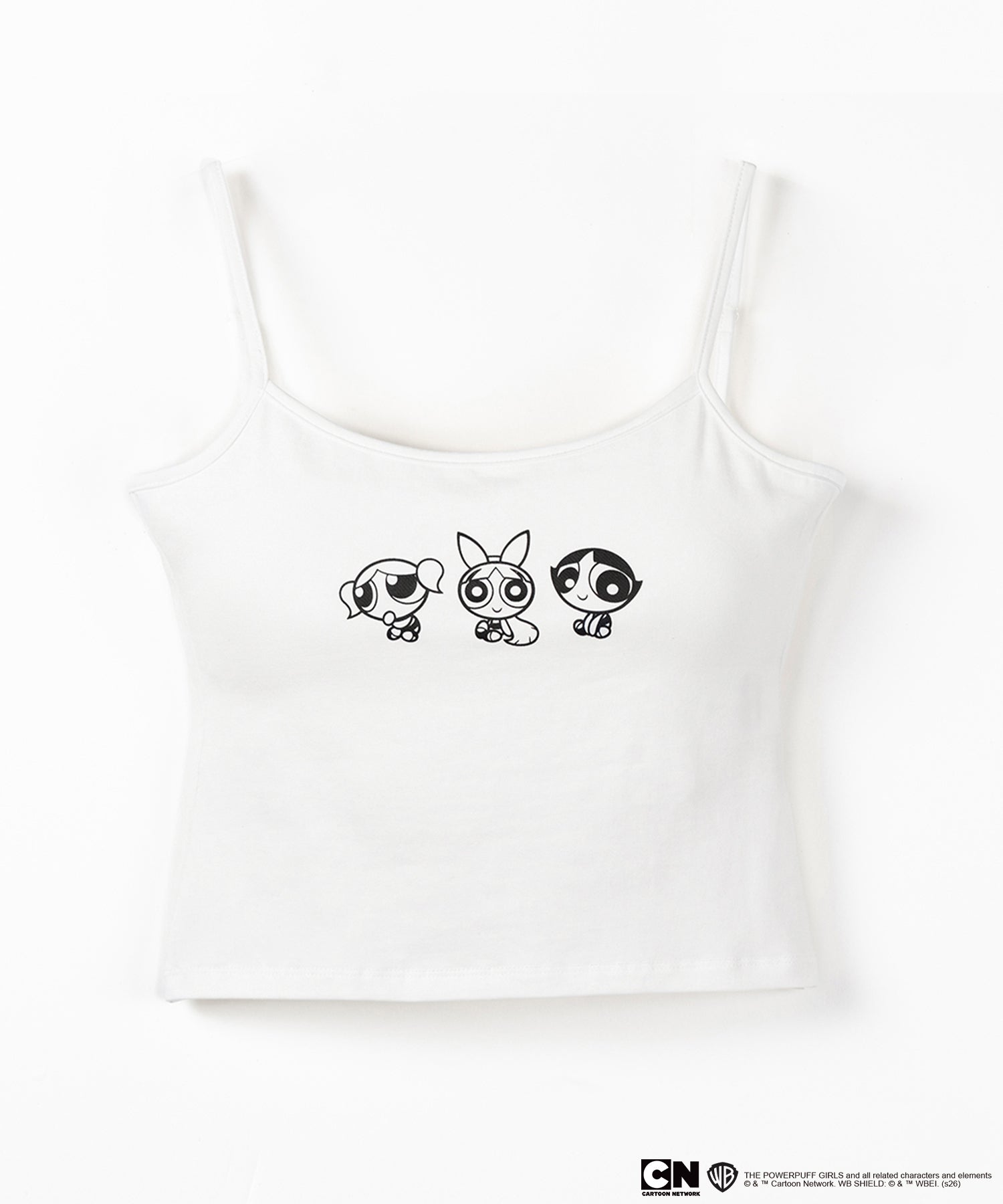 【THE POWERPUFF GIRLS】SETUP パワーパフガールズスクエアネックスリムキャミソール&レタリングロゴショートパンツ / square neck slim camisole & lettering logo short pants