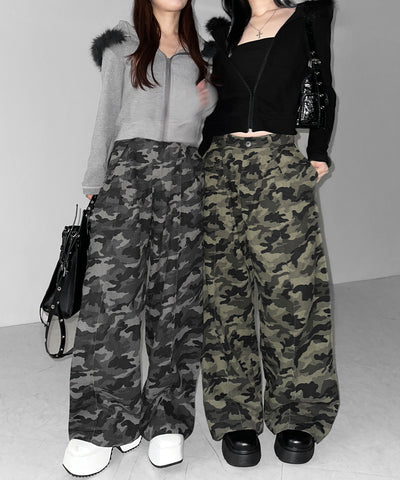 ダブルタックヴィンテージカモフラージュワイドパンツ / double tuck vintage camouflage wide pants