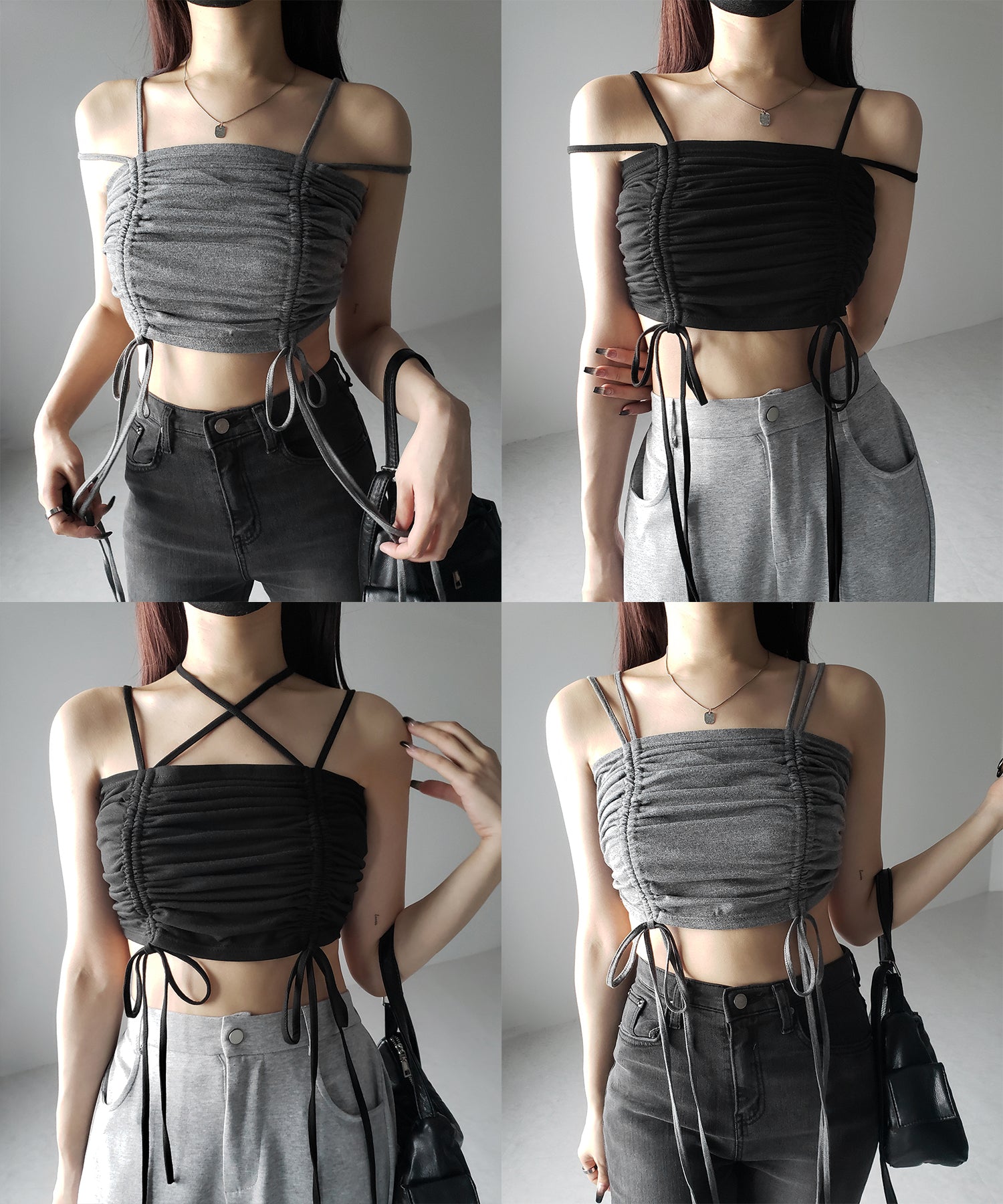 3WAYクロスストラップリボンシャーリングショートキャミソール / 3WAY cross strap ribbon shirring short camisole